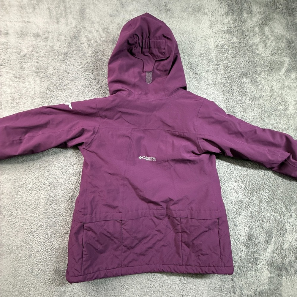 Columbia Titanium Girls M Purple Hooded Ski Rain Jacket Lined Insulated Omni - Picture 2 of 10